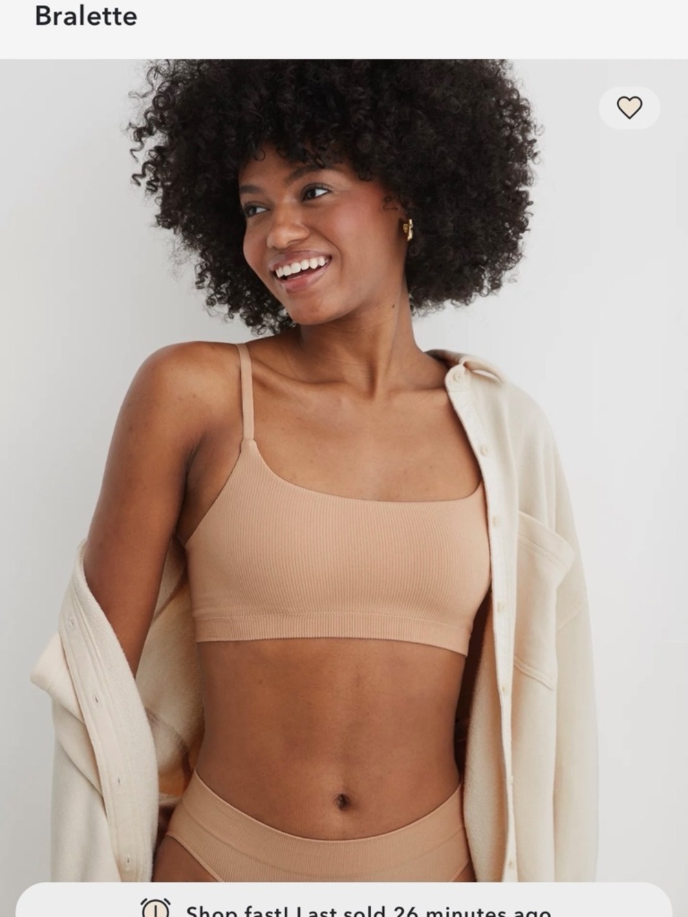 Aerie Ribbed Bandeau Bralette in Nude Beige Size Large